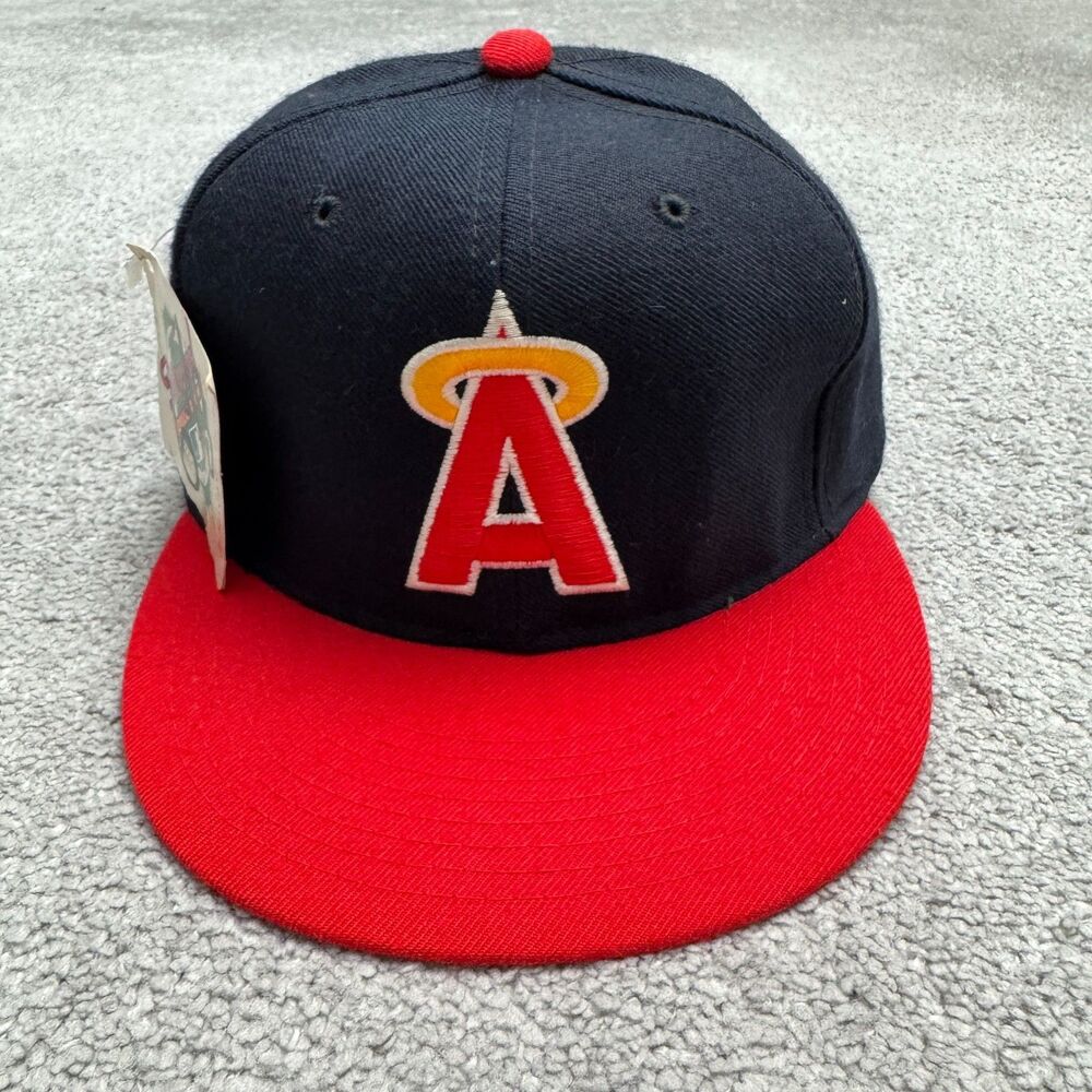 Vintage 80s New Era California Angels Diamond Collection Fitted Hat Navy Red NWT
